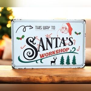 New Rustic Christmas Tin Santa's Workshop Distressed Finish